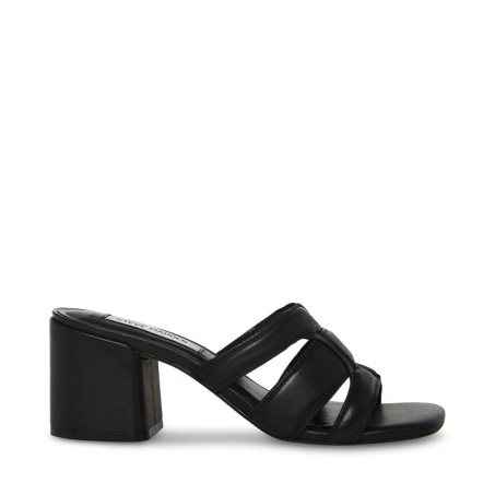 Black Steve Madden Clover Leather Women's Heels Sandals | PH 2859EPL